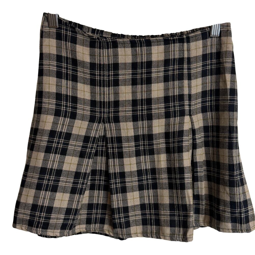 Brandy Melville One Size Mini Pleat Plaid Skirt One Size Made in Italy Brown EUC - Picture 1 of 7